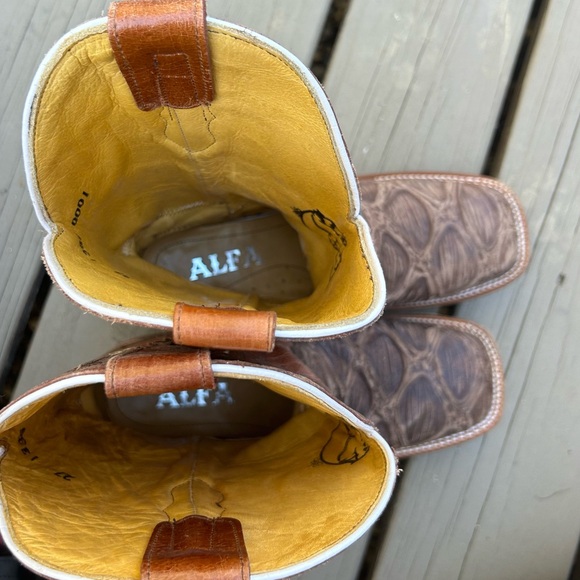 ALFA Men’s Leather Square Toe Cowboy Boots | Western Tan Brown Fish Scale | Sz 8 - Picture 9 of 10